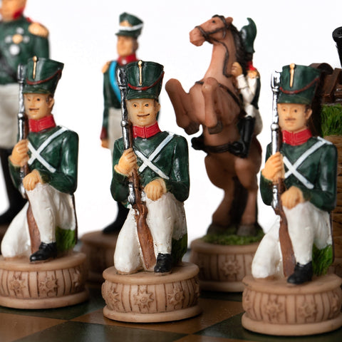 Italfama Napoleon vs Russia Hand-Painted Chess Set, Faux Leather Board & Case