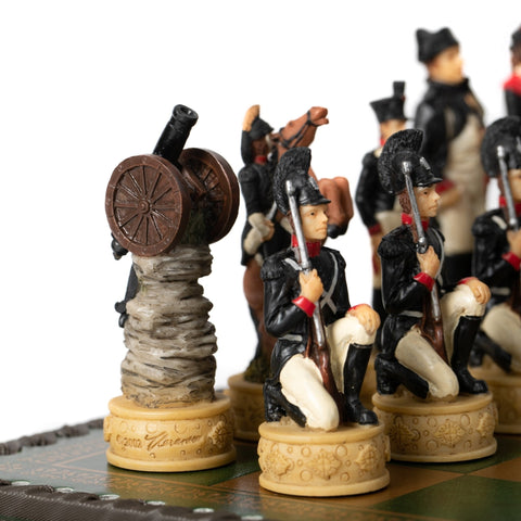 Italfama Napoleon vs Russia Hand-Painted Chess Set, Faux Leather Board & Case