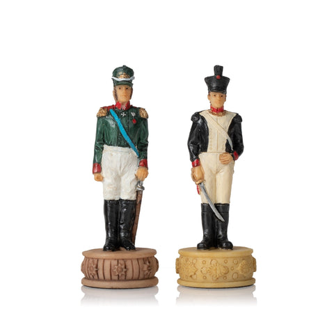 Italfama Napoleon vs Russia Hand-Painted Chess Set, Faux Leather Board & Case