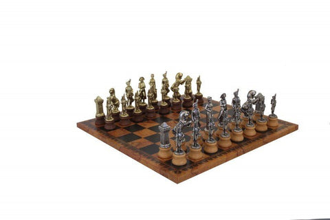 Italfama Napoleon Chess Set Metal & Wood Pieces Gold/Silver Faux Leather Board