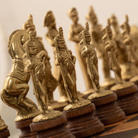 Napoleon Chess Set Handmade Metal/Wood Gold-Silver, Italfama Faux Leather Board