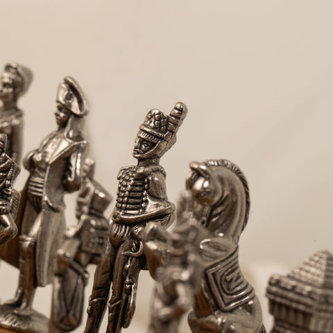Napoleon Chess Set Handmade Metal/Wood Gold-Silver, Italfama Faux Leather Board