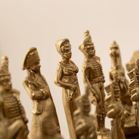 Napoleon Chess Set Handmade Metal/Wood Gold-Silver, Italfama Faux Leather Board