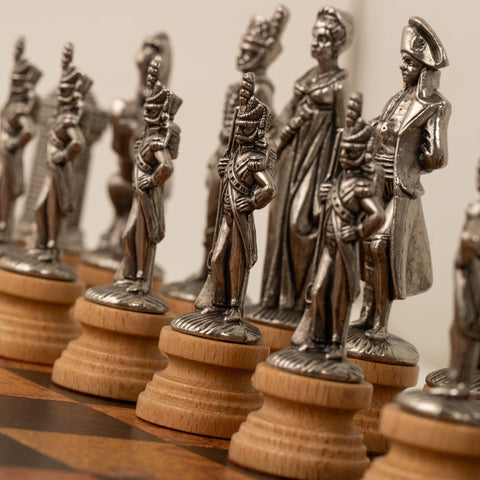 Napoleon Chess Set Handmade Metal/Wood Gold-Silver, Italfama Faux Leather Board