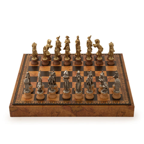 Napoleon Chess Set Handmade Metal/Wood Gold-Silver, Italfama Faux Leather Board