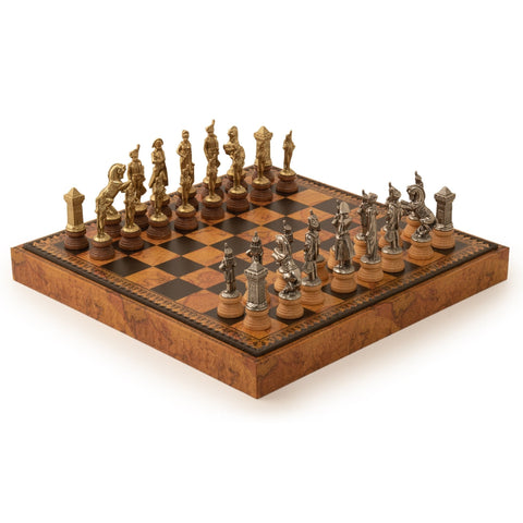 Napoleon Chess Set Handmade Metal/Wood Gold-Silver, Italfama Faux Leather Board