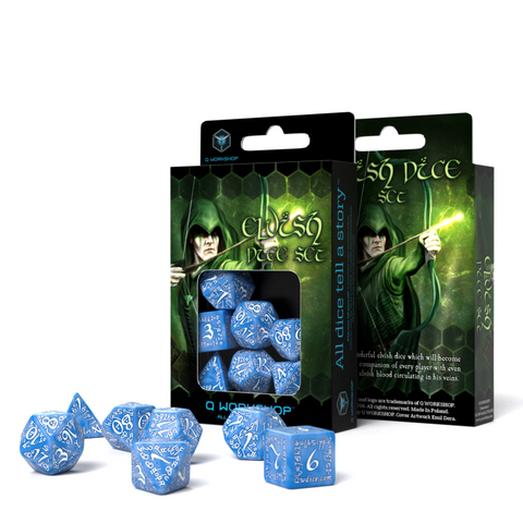 Elvish Dice Set Glacier And White Role Playing Games Q-Workshop Dnd Rpg Blue NEW