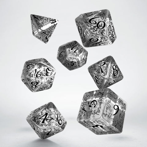 Elvish Dice Set Translucent And Black Role Games Q-Workshop Dnd Transparent NEW
