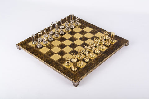 Minoan Warrior Chess Set Gold & Silver Chessmen Board 36Cm Manopoulos S8Bro
