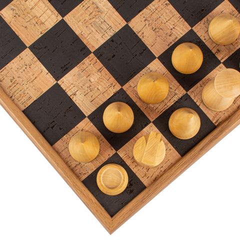 Natural cork Chessboard with wooden Box & elegant Chessmen