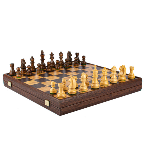 Wooden Chess Set Staunton Chessmen Olive Burl Board 43Cm Manopoulos Skw43B50H