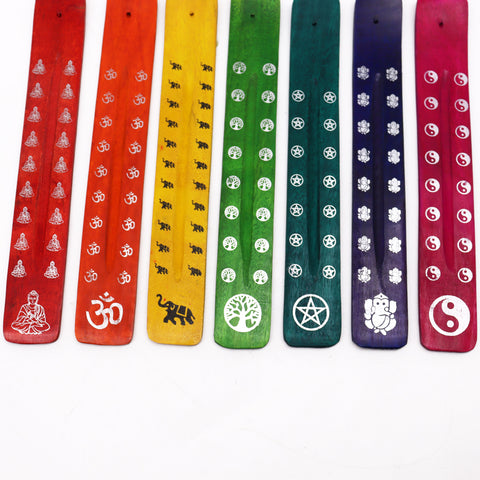 Assorted Colours & Designs Wooden Incense Holders Ancient Wisdom (random color)