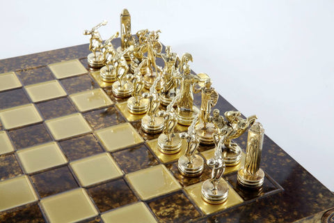 Discus Thrower Chess Set Gold & Silver Chessmen Board 36Cm Manopoulos S7Bro