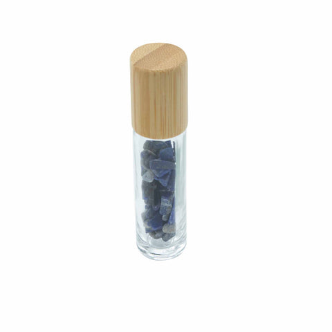 Gemstone Essential Oil Roller Bottle - Sodalite With Wooden Cap Crystals