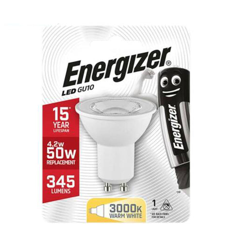 Energizer Gu10 8824 Led Light Bulb Warm White 3000K 4.2W 50W 345 Lumens 1Bl NEW