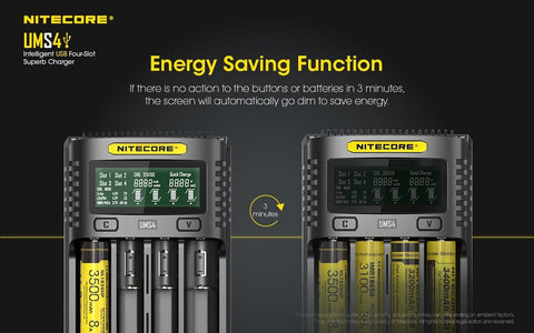 Nitecore Ums4 Intelligent USb Superb Charger Rechargeable Battery Li-Ion/Nimh