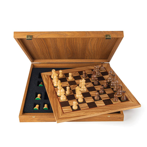Olive Burl Chess set 40x40cm with Staunton Chessmen Manopoulos