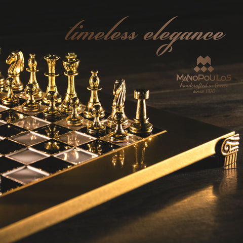 Classic Metal Staunton Chess Set Gold & Silver Chessmen 28Cm Manopoulos S32Bla