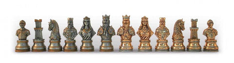 Italfama Luxury Pewter Chess Set, Gold/Silver, Marble-Wood Board w/Storage Italy