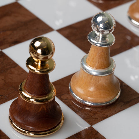 Luxury Gold & Silver Chess Set, Marble-Wood Board w/ Drawer, Italfama 60cm