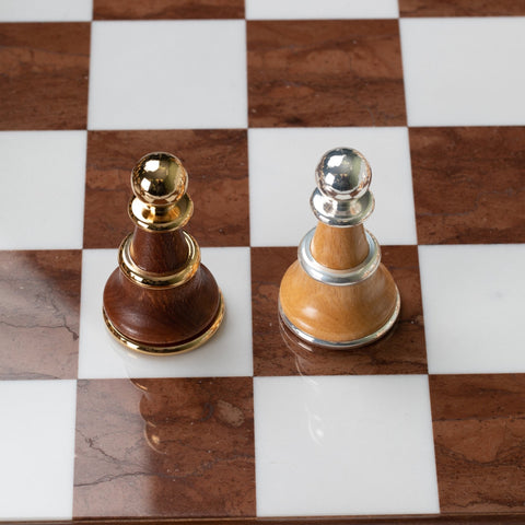 Luxury Gold & Silver Chess Set, Marble-Wood Board w/ Drawer, Italfama 60cm