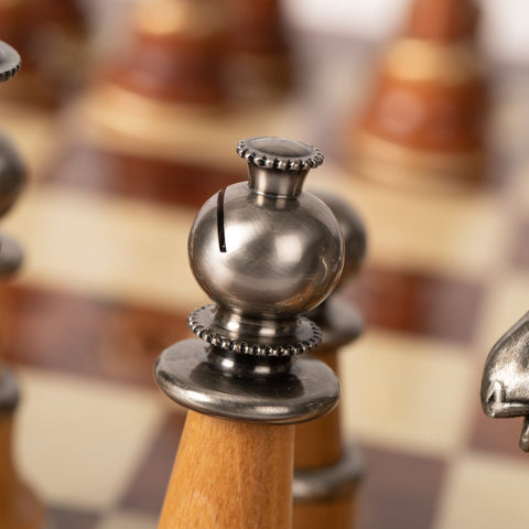 Italfama Handmade Brass & Wood Chess Set, Gold/Silver Plated, Elm Board 60cm