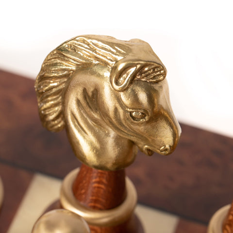 Italfama Handmade Brass & Wood Chess Set, Gold/Silver Plated, Elm Board 60cm