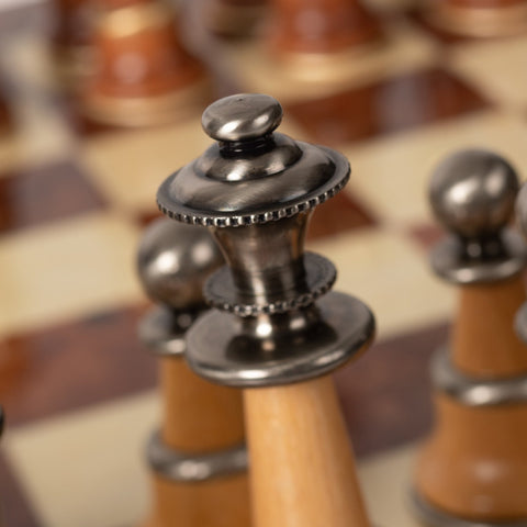 Italfama Handmade Brass & Wood Chess Set, Gold/Silver Plated, Elm Board 60cm