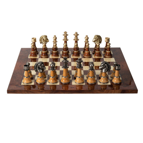 Italfama Handmade Brass & Wood Chess Set, Gold/Silver Plated, Elm Board 60cm