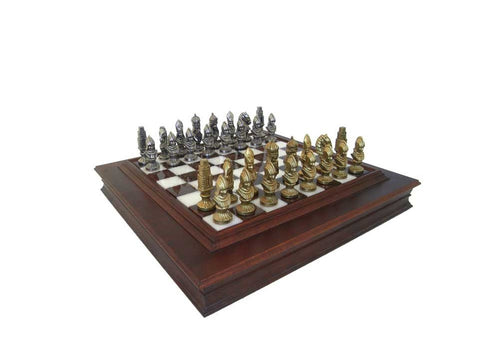 Italfama Moncada Metal Chess Set, Marble-Wood Board with Storage Drawer