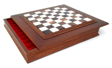 Italfama Moncada Metal Chess Set, Marble-Wood Board with Storage Drawer