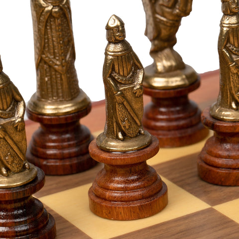 Medieval Metal & Wood Chess Set, Walnut Board w/ Storage, Italfama Italy