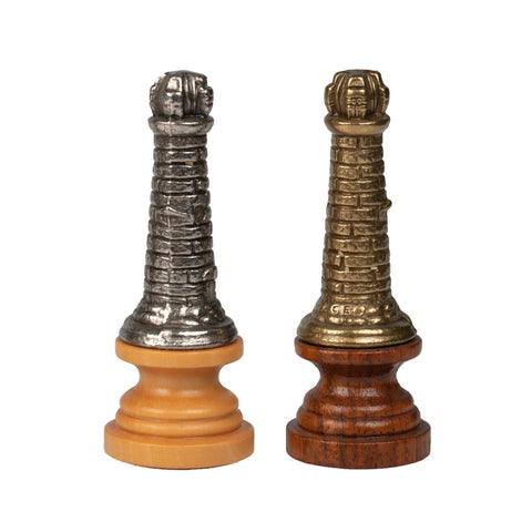Medieval Metal & Wood Chess Set, Walnut Board w/ Storage, Italfama Italy