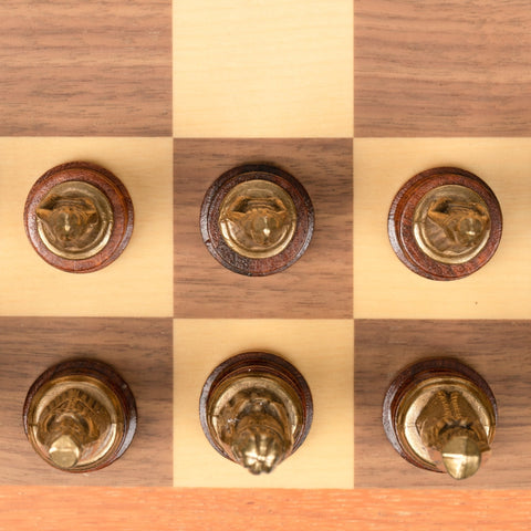 Medieval Metal & Wood Chess Set, Walnut Board w/ Storage, Italfama Italy