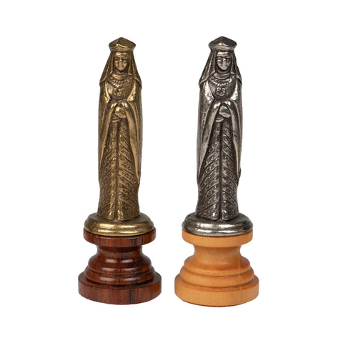 Medieval Metal & Wood Chess Set, Walnut Board w/ Storage, Italfama Italy