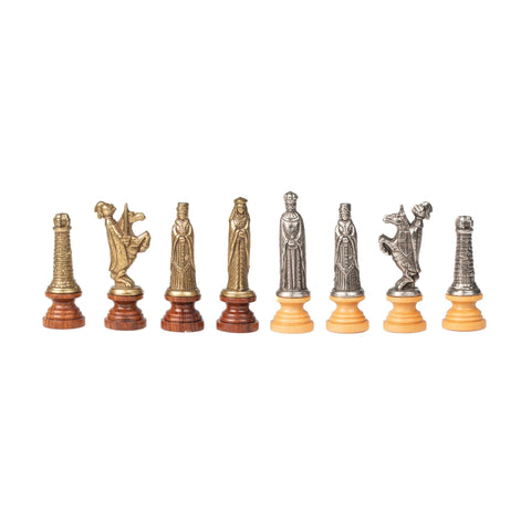 Medieval Metal & Wood Chess Set, Walnut Board w/ Storage, Italfama Italy