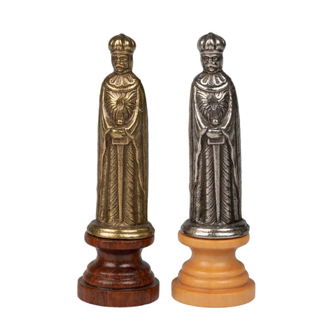 Medieval Metal & Wood Chess Set, Walnut Board w/ Storage, Italfama Italy
