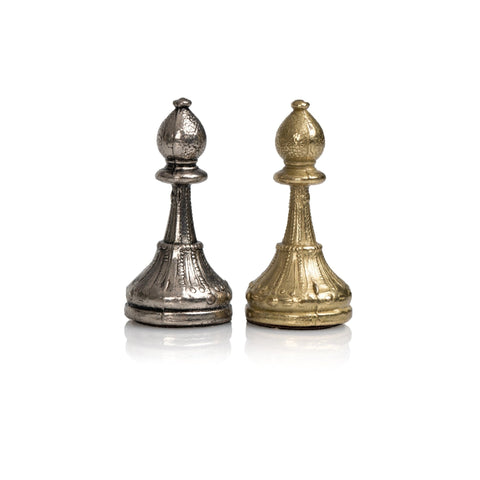 Italfama Luxury Metal Chess Set, Wooden Board, Brass Finish, 36x36cm, Italy