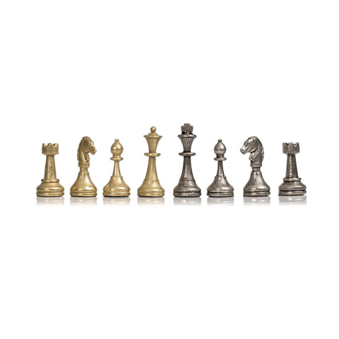 Italfama Luxury Metal Chess Set, Wooden Board, Brass Finish, 36x36cm, Italy