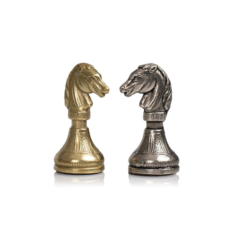 Italfama Luxury Metal Chess Set, Wooden Board, Brass Finish, 36x36cm, Italy