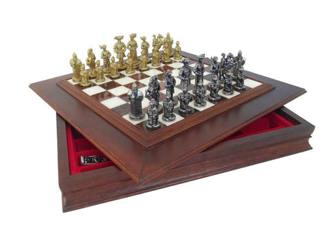 Italfama LANDSKNECHT Metal Chess Set, Gold/Silver, Marble Wood Board, 50cm