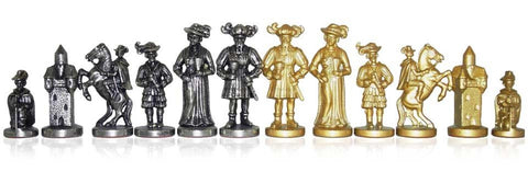 Italfama LANDSKNECHT Metal Chess Set, Gold/Silver, Marble Wood Board, 50cm