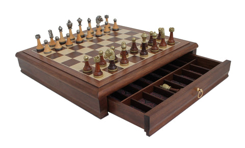 Italfama Luxury Chess Set Metal & Wood Gold/Silver Pieces Walnut/Maple Board