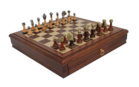 Italfama Luxury Chess Set Metal & Wood Gold/Silver Pieces Walnut/Maple Board
