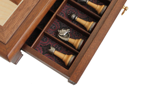 Italfama Luxury Chess Set Metal & Wood Gold/Silver Pieces Walnut/Maple Board