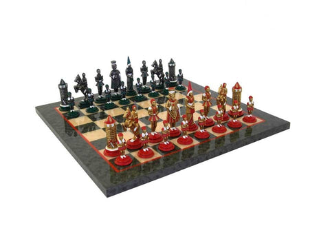 Italfama Camelot Hand-Painted Metal Chess Set w/ Japanese Maple 42cm Board