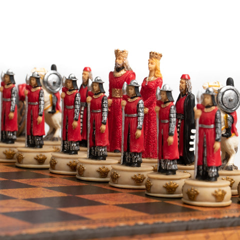 Italfama Hand-Painted Chess Set English vs Scots, Faux Leather Board 3-in-1