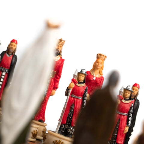 Italfama Hand-Painted Chess Set English vs Scots, Faux Leather Board 3-in-1