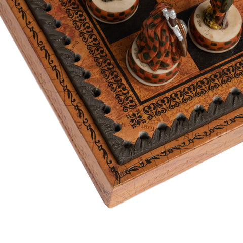 Italfama Hand-Painted Chess Set English vs Scots, Faux Leather Board 3-in-1
