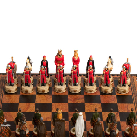 Italfama Hand-Painted Chess Set English vs Scots, Faux Leather Board 3-in-1